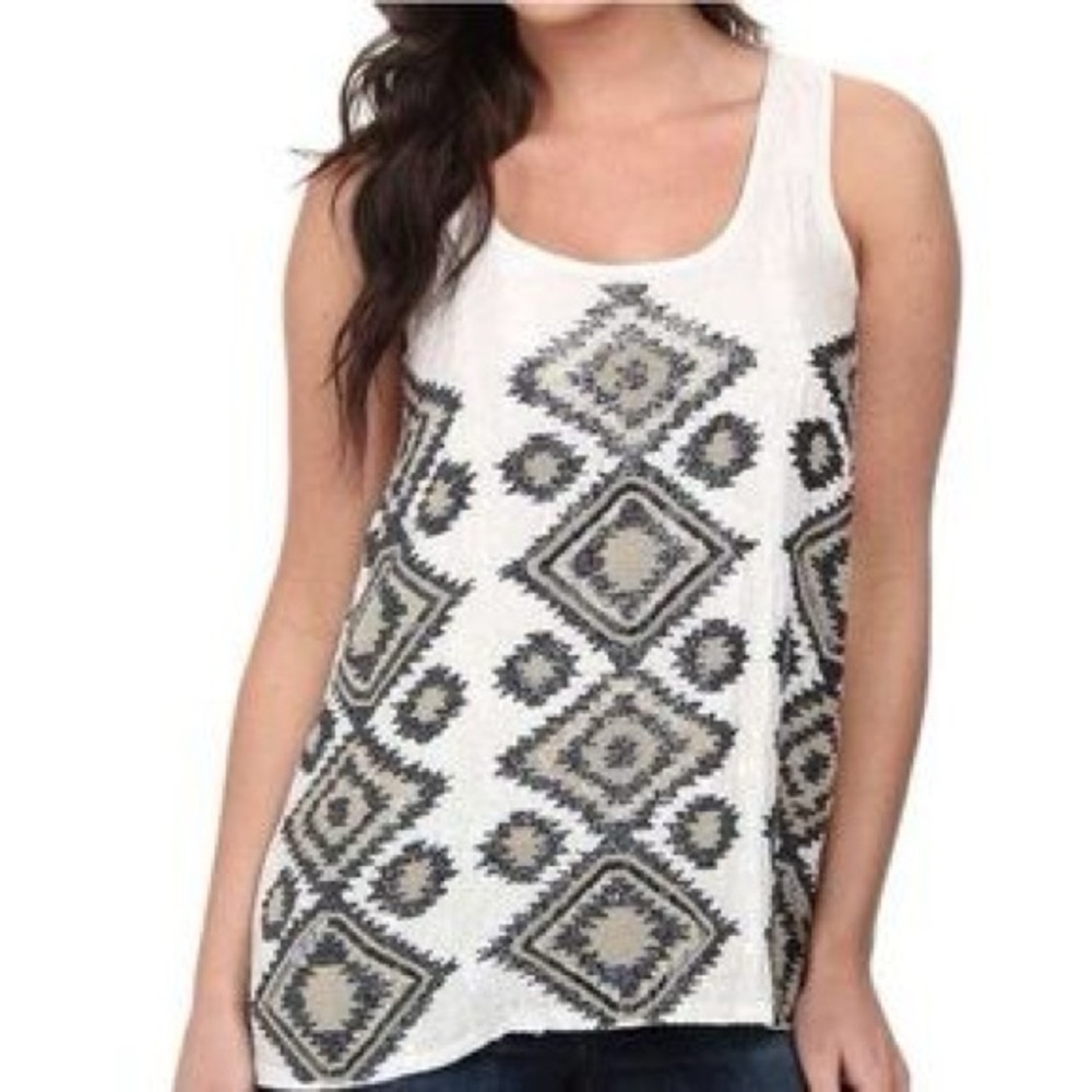 Stetson White Silver Tank Top Beaded Aztec Western Double layer NFR rodeo small
